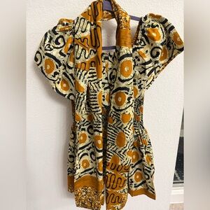 Boho Print Flutter Sleeve Women’s Top in Mustard and Black